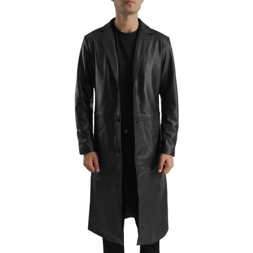 Black Leather Single Breasted Coat